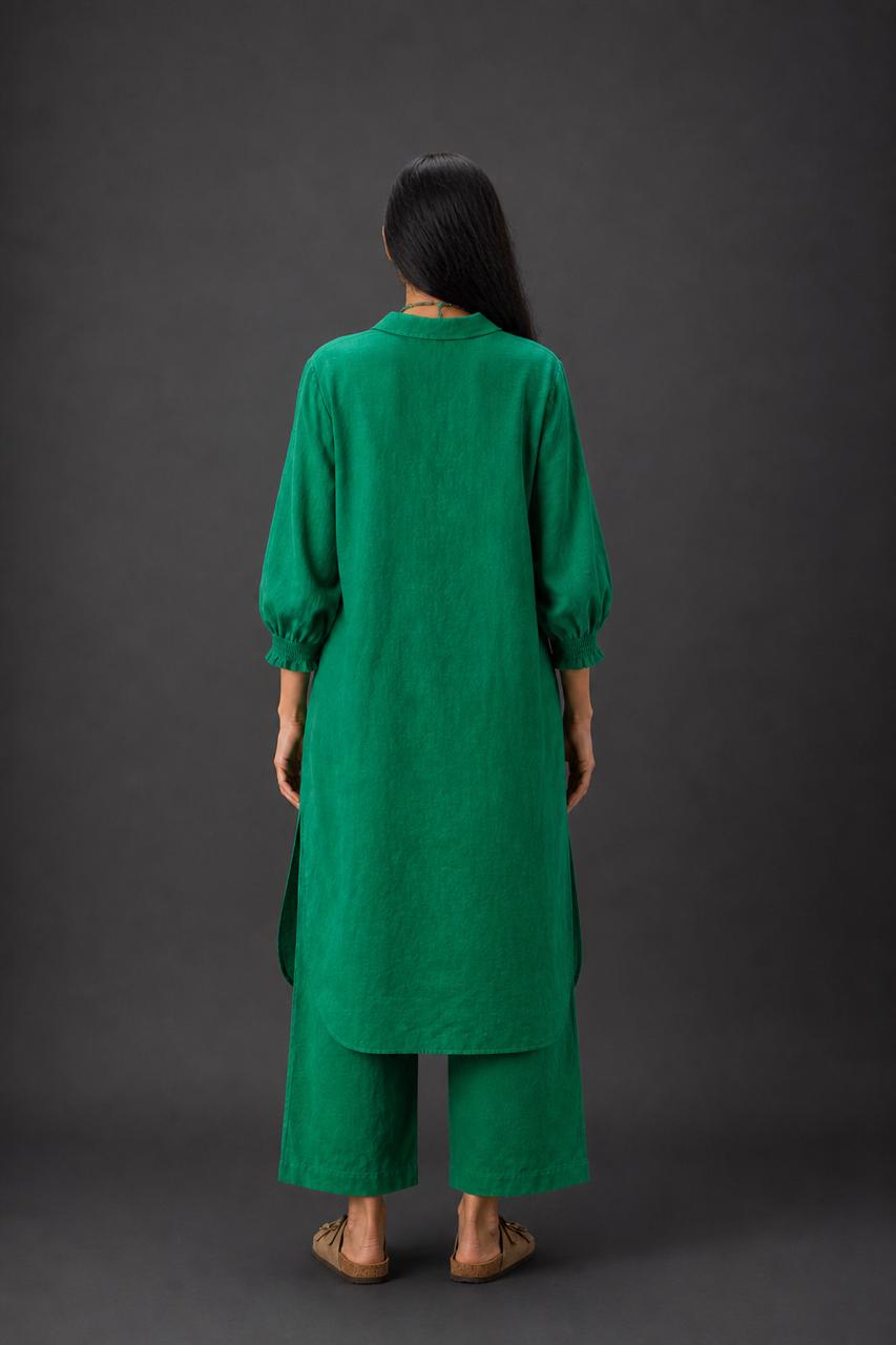 COLLAR LINEN CO-ORD SET - GREEN