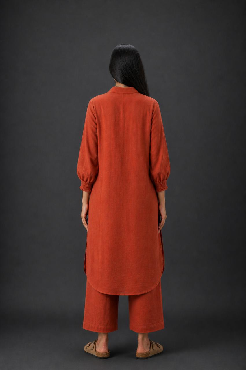 COLLAR LINEN CO-ORD SET - RUST
