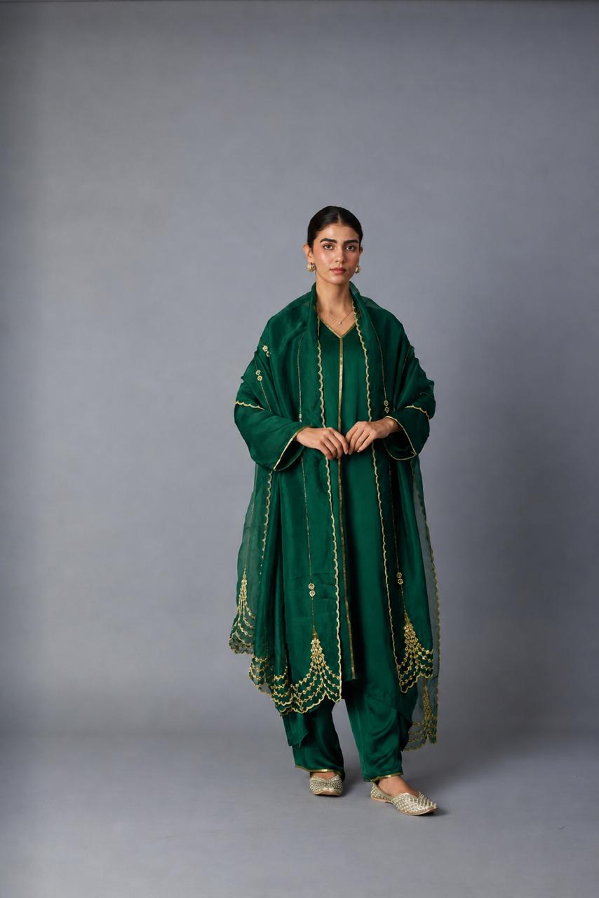 FIROZA KURTA SET - GREEN (SET OF 3PCS)