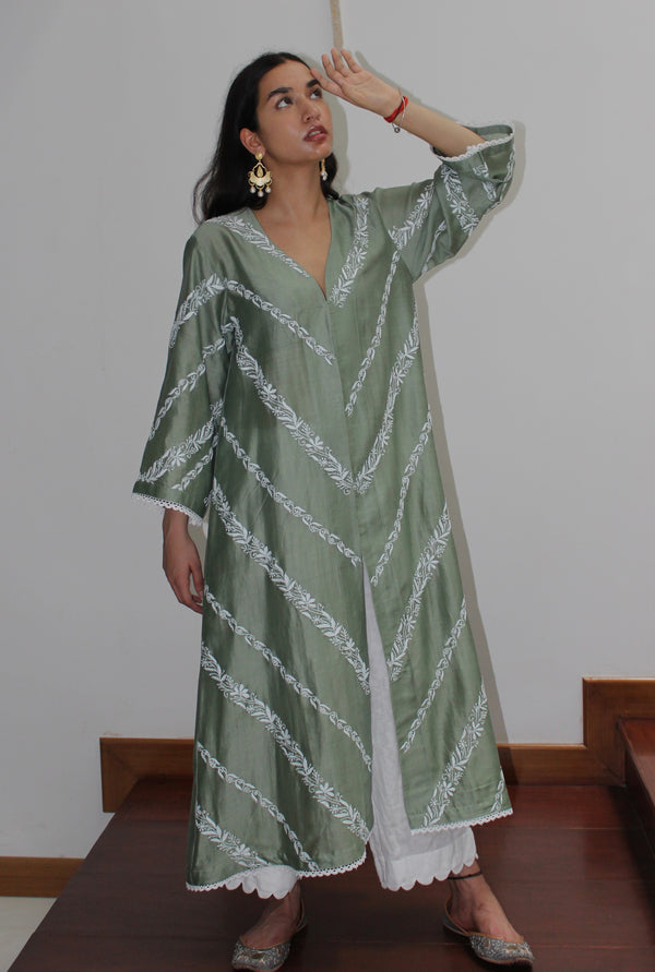 CHIKANKARI OVERLAY - GREEN