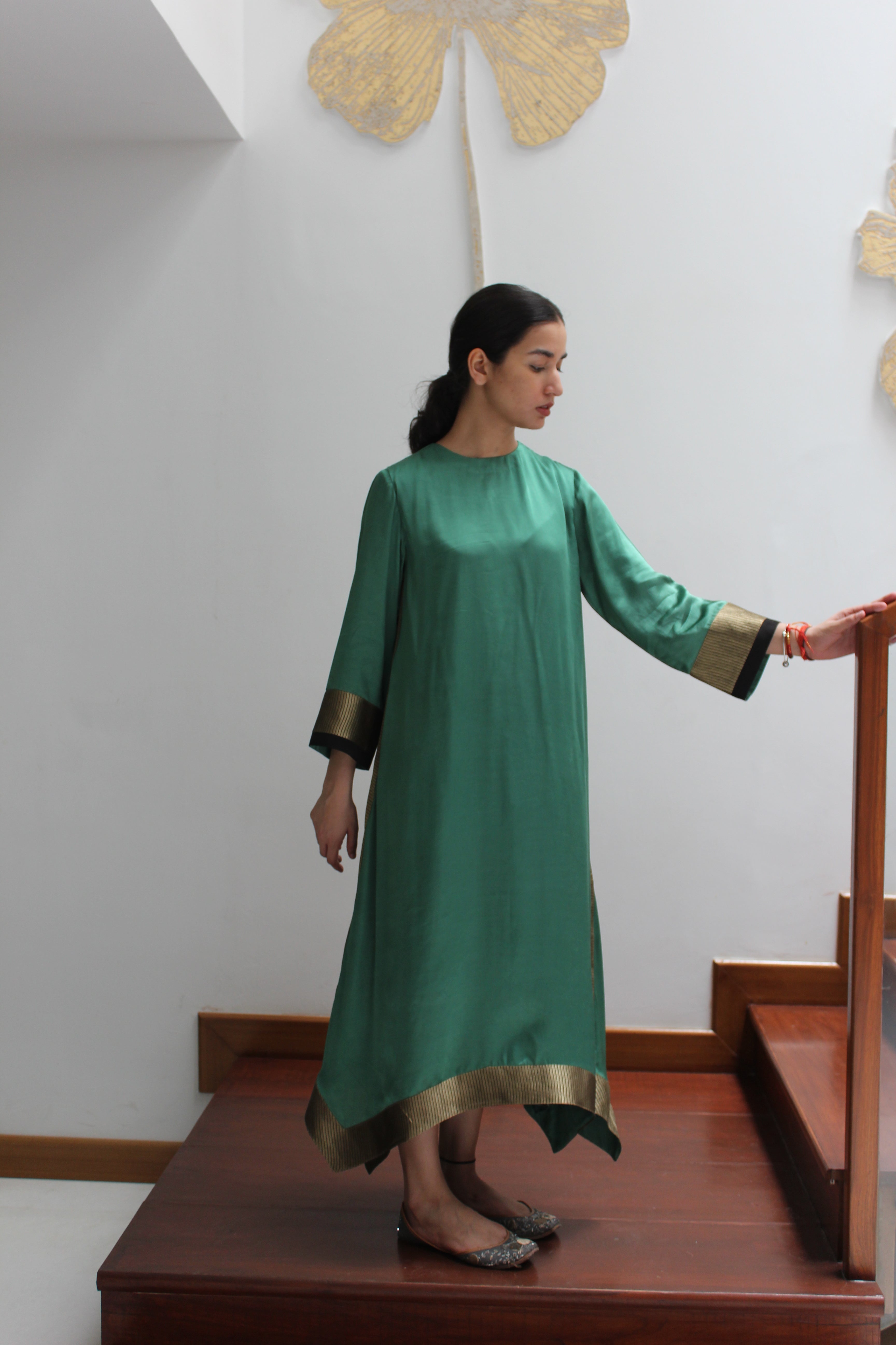 KAMAL ASYMMETRICAL TUNIC -GREEN