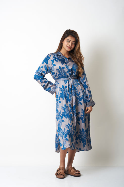 TIE UP SHIRT DRESS - BLUE