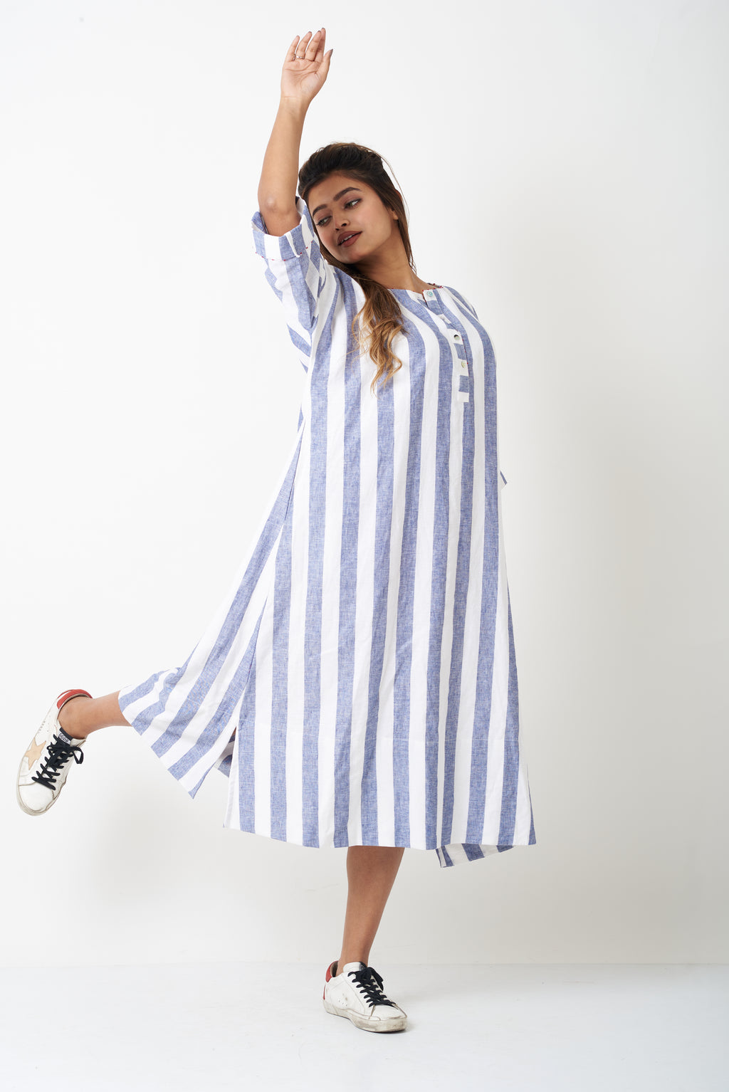 BLUE STRIPE LONG SHIRT DRESS