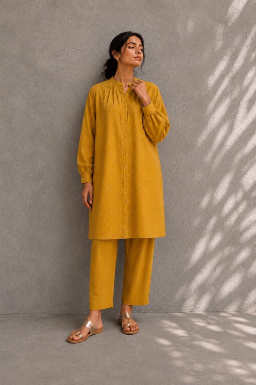BASANTI CO-ORD SET MUSTARD YELLOW  (SET OF TWO PCS)