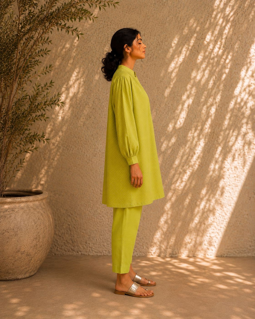 BASANT CO-ORD SET LIME GREEN (SET OF TWO PCS)