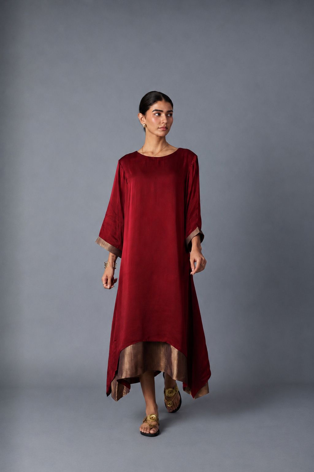 CHAMELI DRESS WITH SLEEVE MAROON