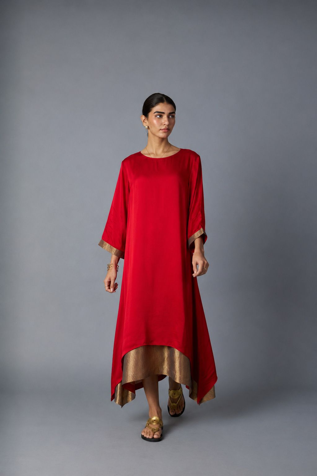 CHAMELI DRESS WITH SLEEVE RED
