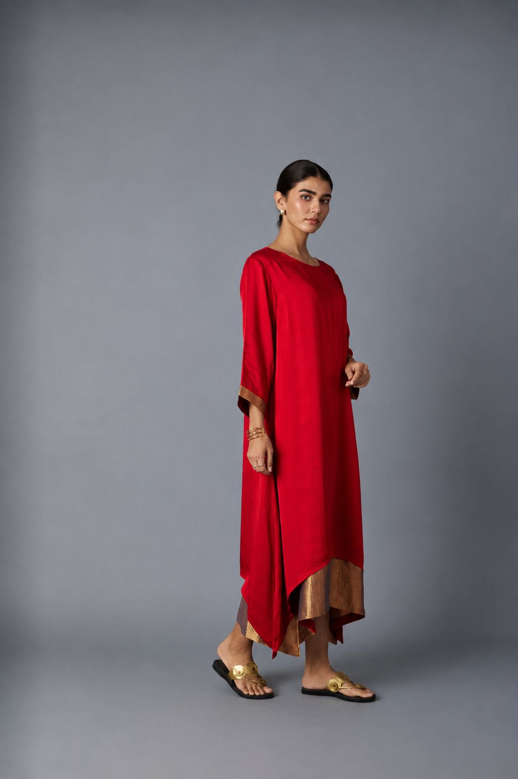 CHAMELI DRESS WITH SLEEVE RED