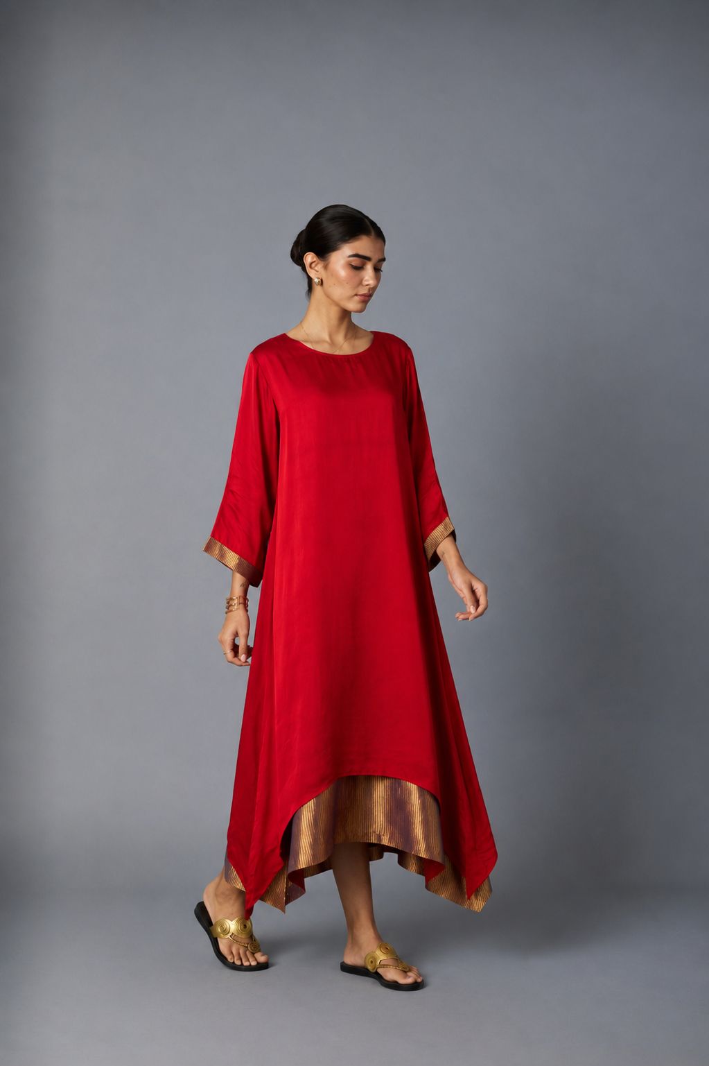 CHAMELI DRESS WITH SLEEVE RED