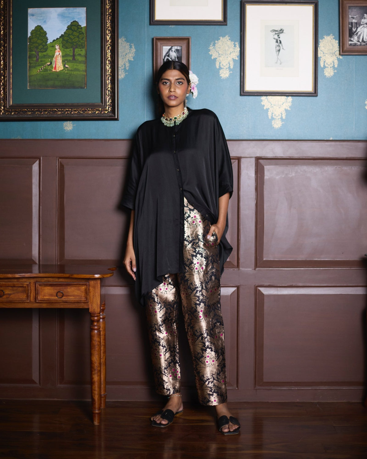 HAZARA BROCADE PANTS - BLACK