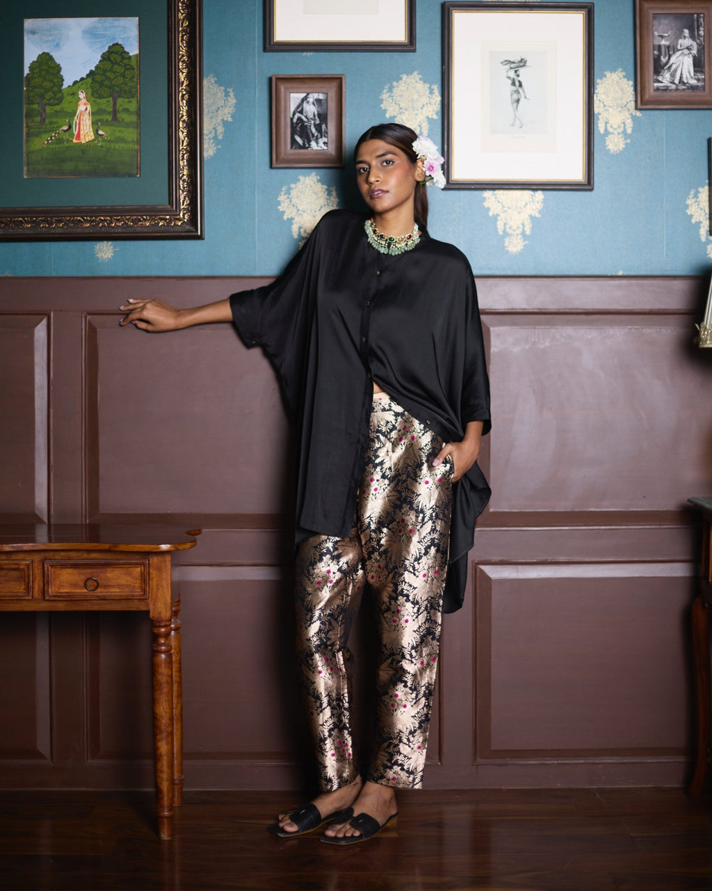 HAZARA BROCADE PANTS - BLACK
