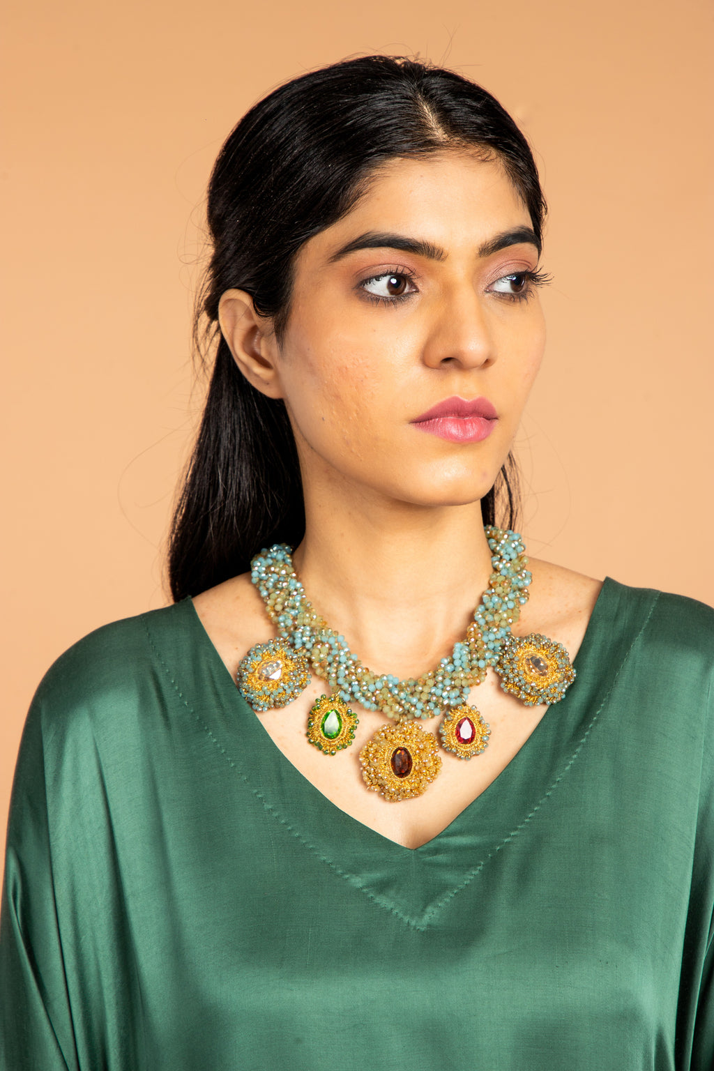 HEENA KAFTAN -GREEN CO-ORD SET (2PC SET)