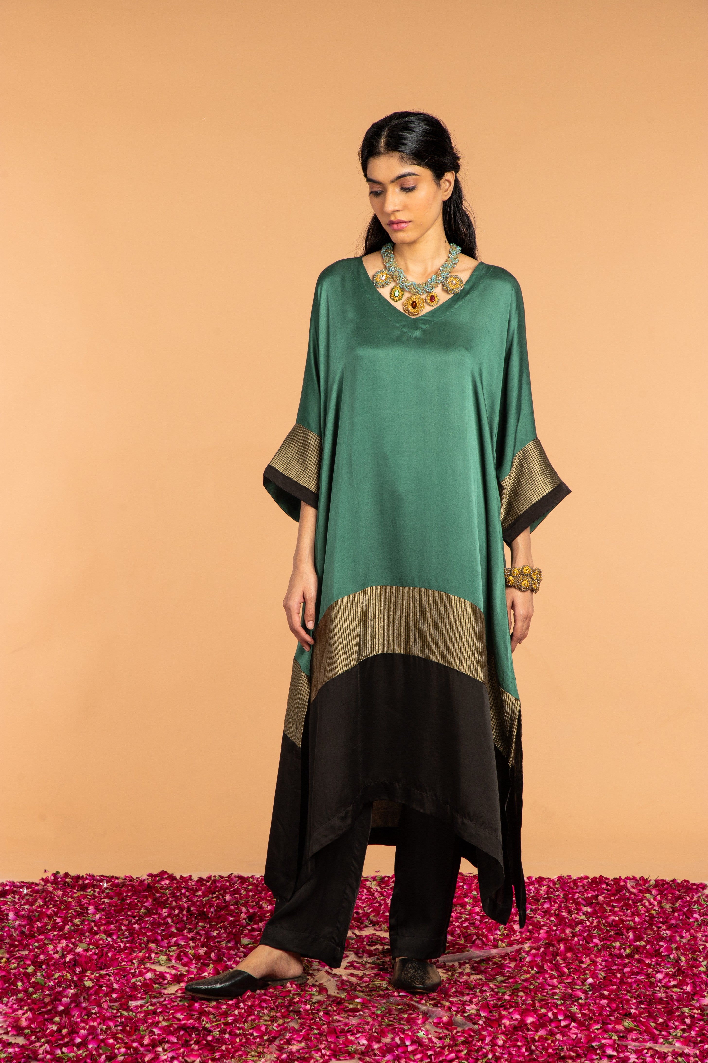 HEENA KAFTAN -GREEN CO-ORD SET (2PC SET)