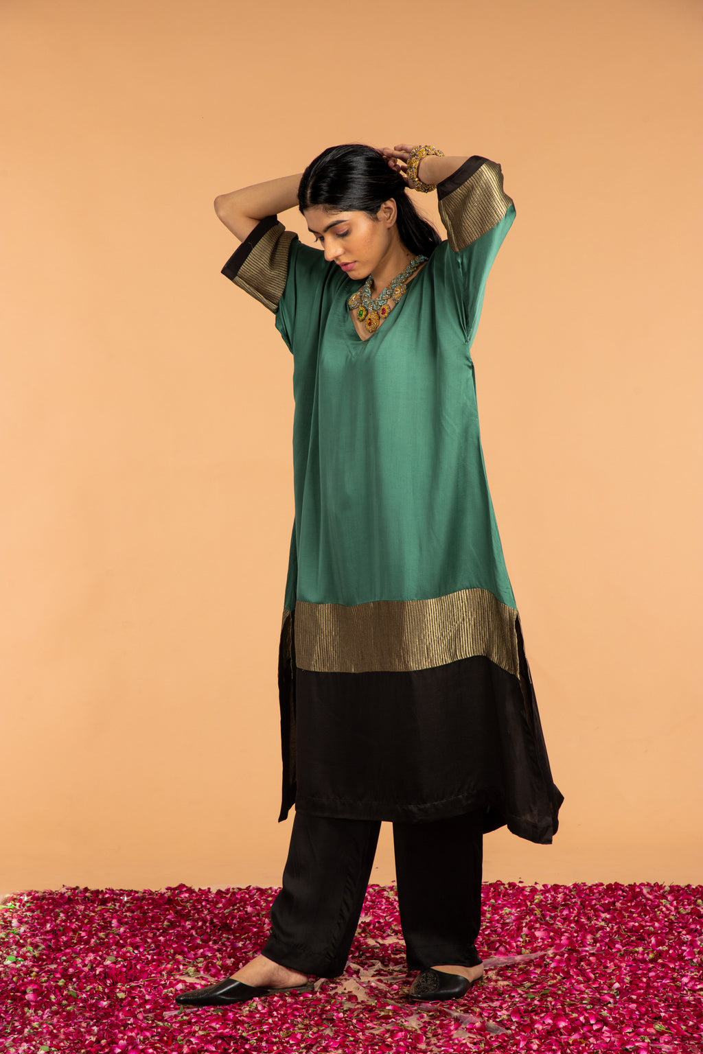 HEENA KAFTAN -GREEN CO-ORD SET (2PC SET)