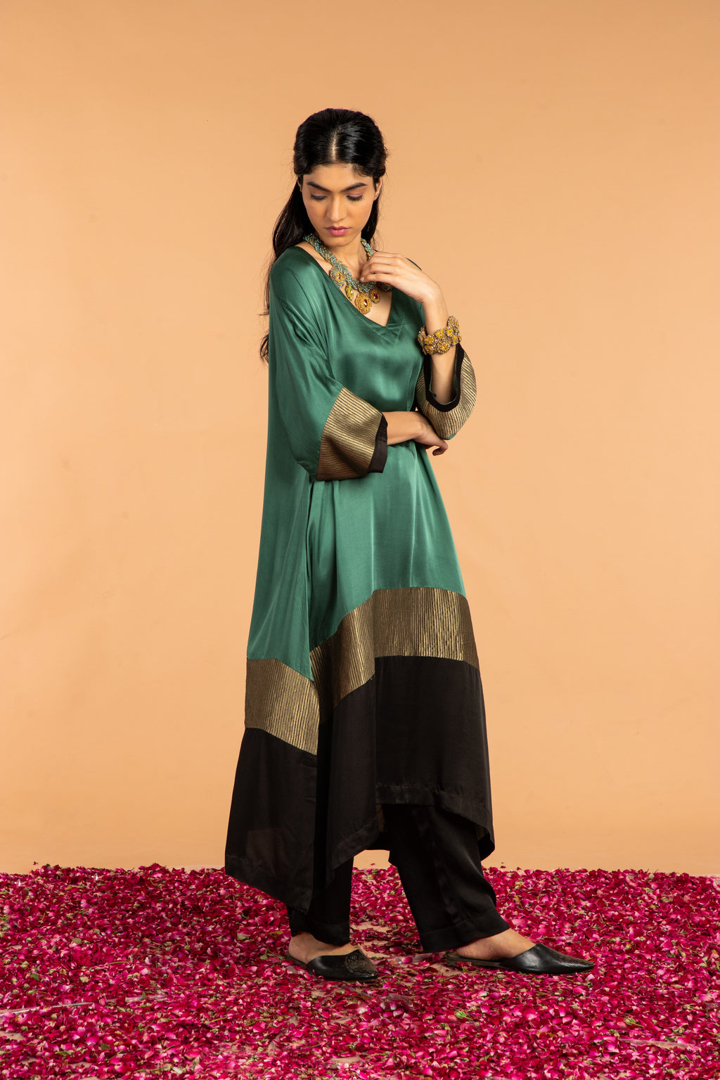 HEENA KAFTAN -GREEN CO-ORD SET (2PC SET)