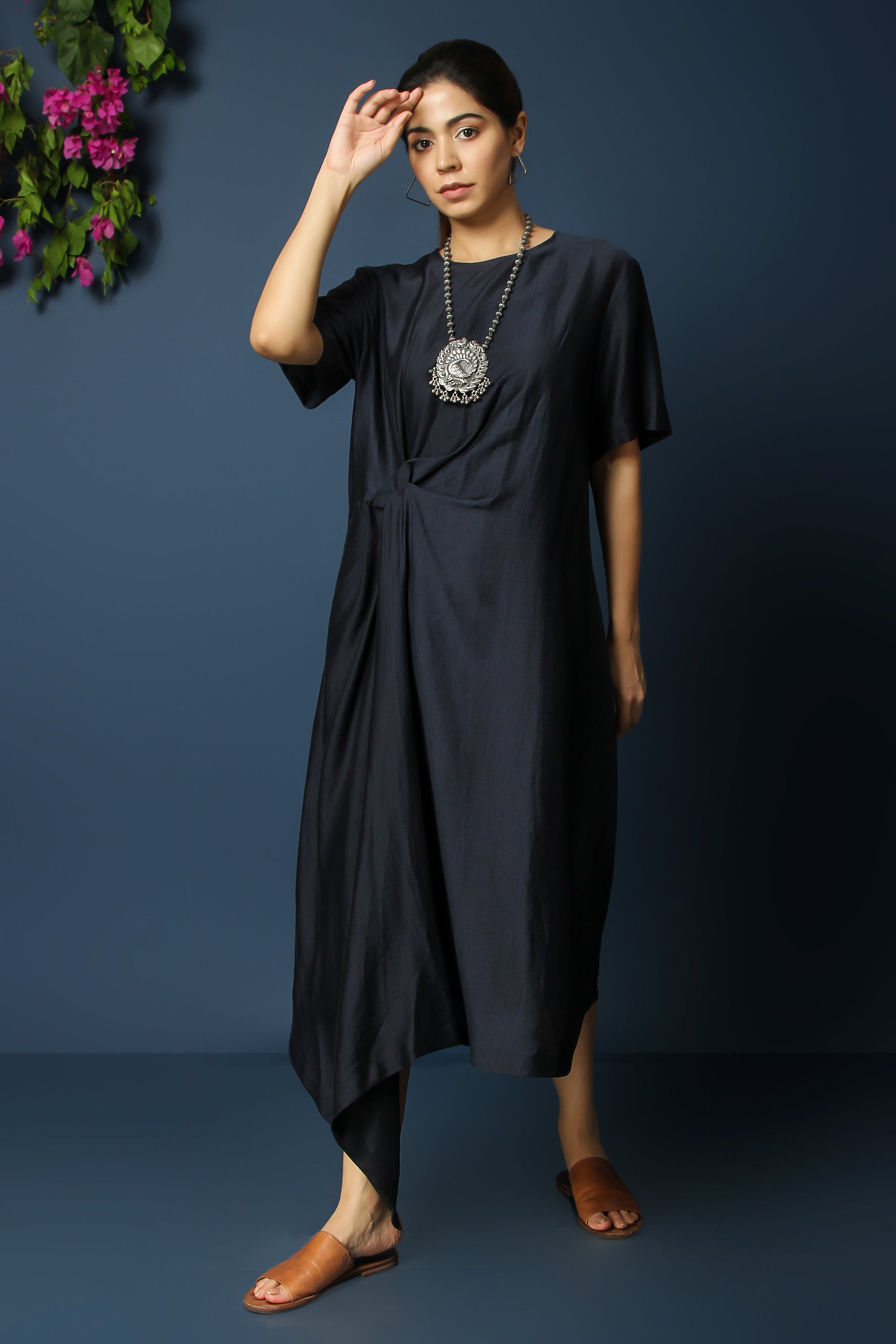 FRONT KNOT DRAPE DRESS
