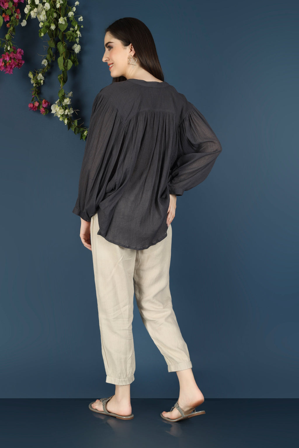 DOLMAN SLEEVE TOP-CHARCOAL
