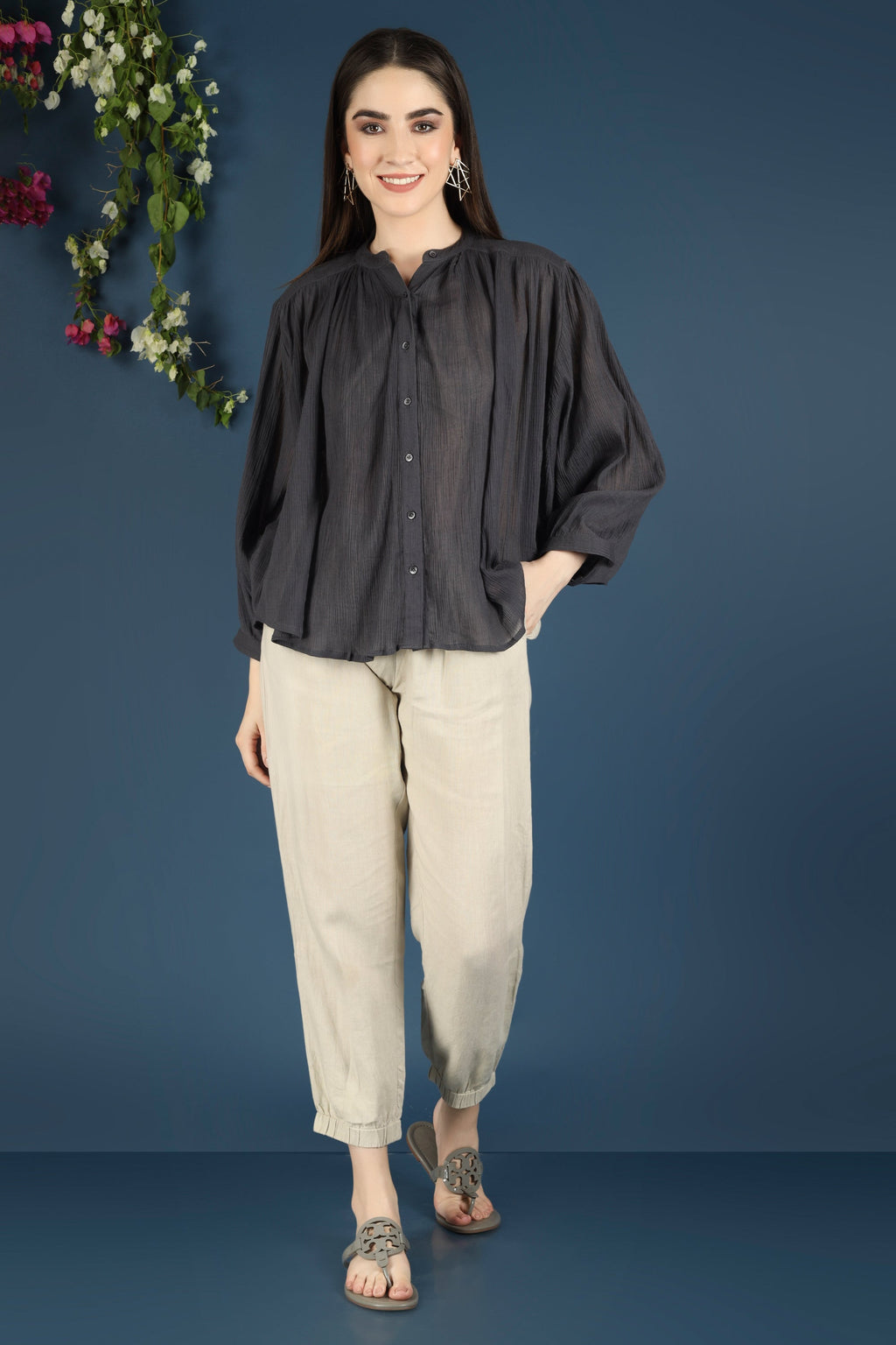 DOLMAN SLEEVE TOP-CHARCOAL
