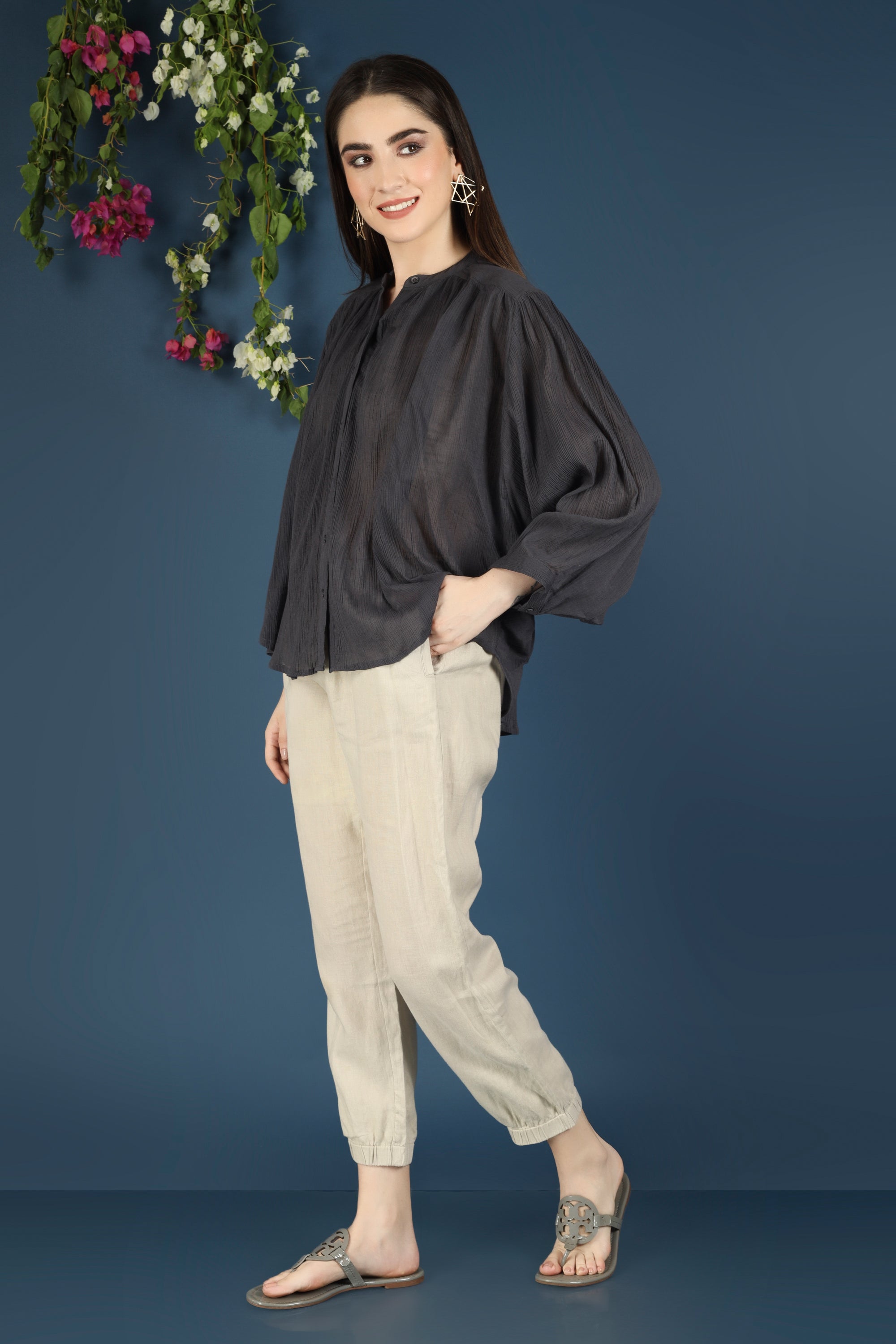DOLMAN SLEEVE TOP-CHARCOAL