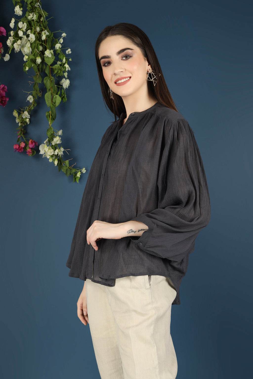 DOLMAN SLEEVE TOP-CHARCOAL