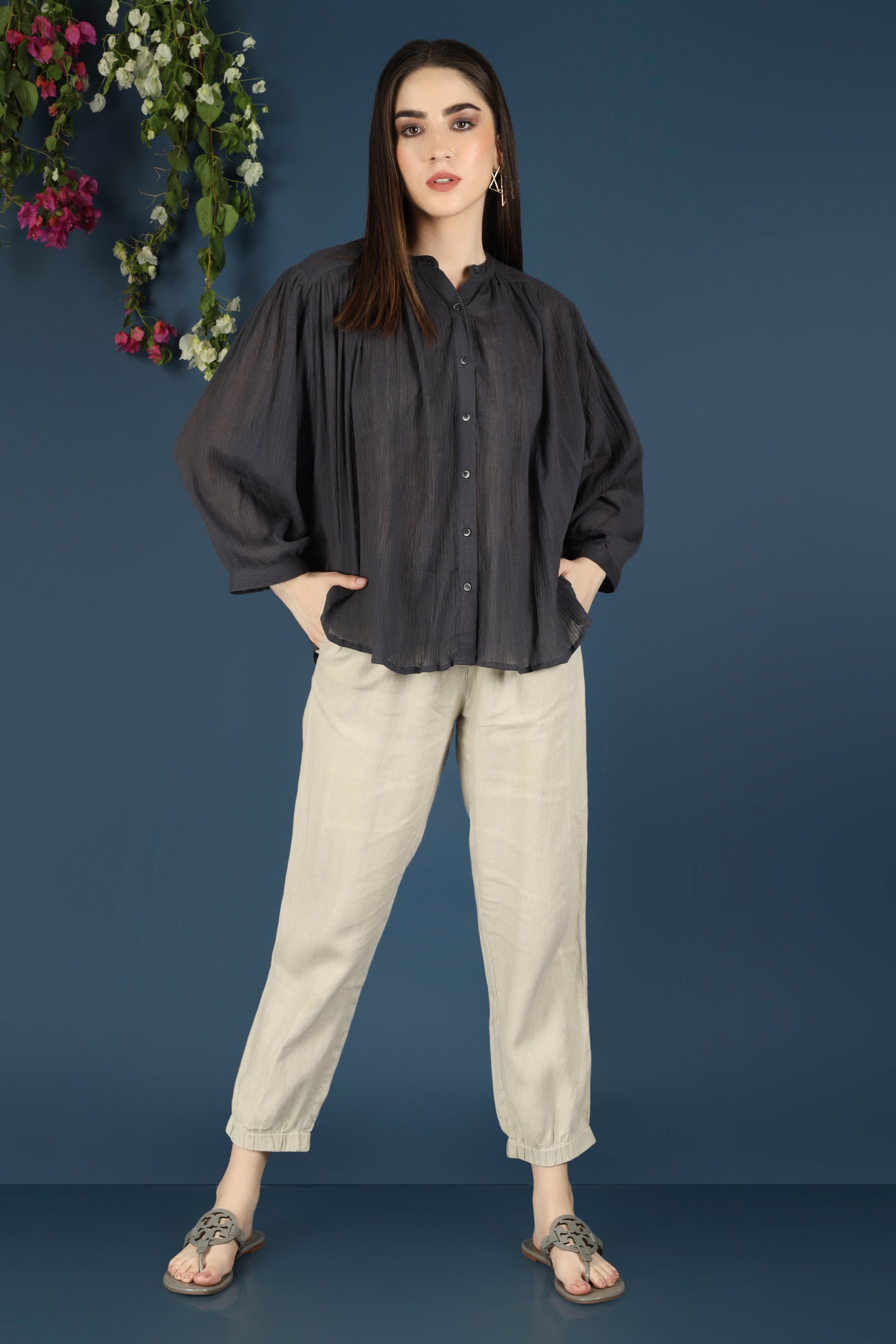 DOLMAN SLEEVE TOP-CHARCOAL