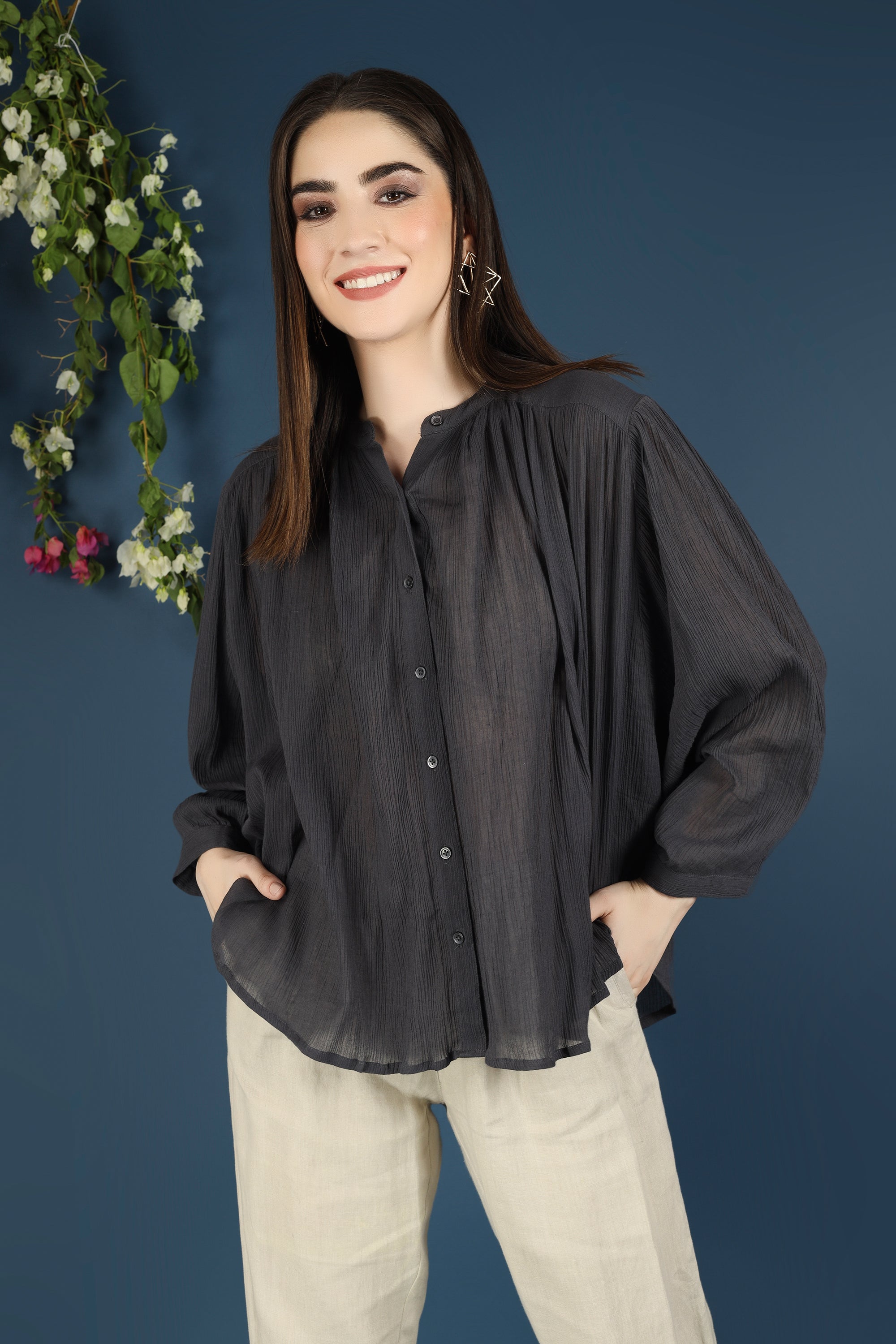 DOLMAN SLEEVE TOP-CHARCOAL