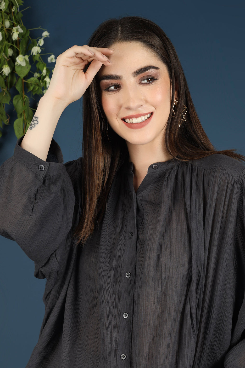 DOLMAN SLEEVE TOP-CHARCOAL