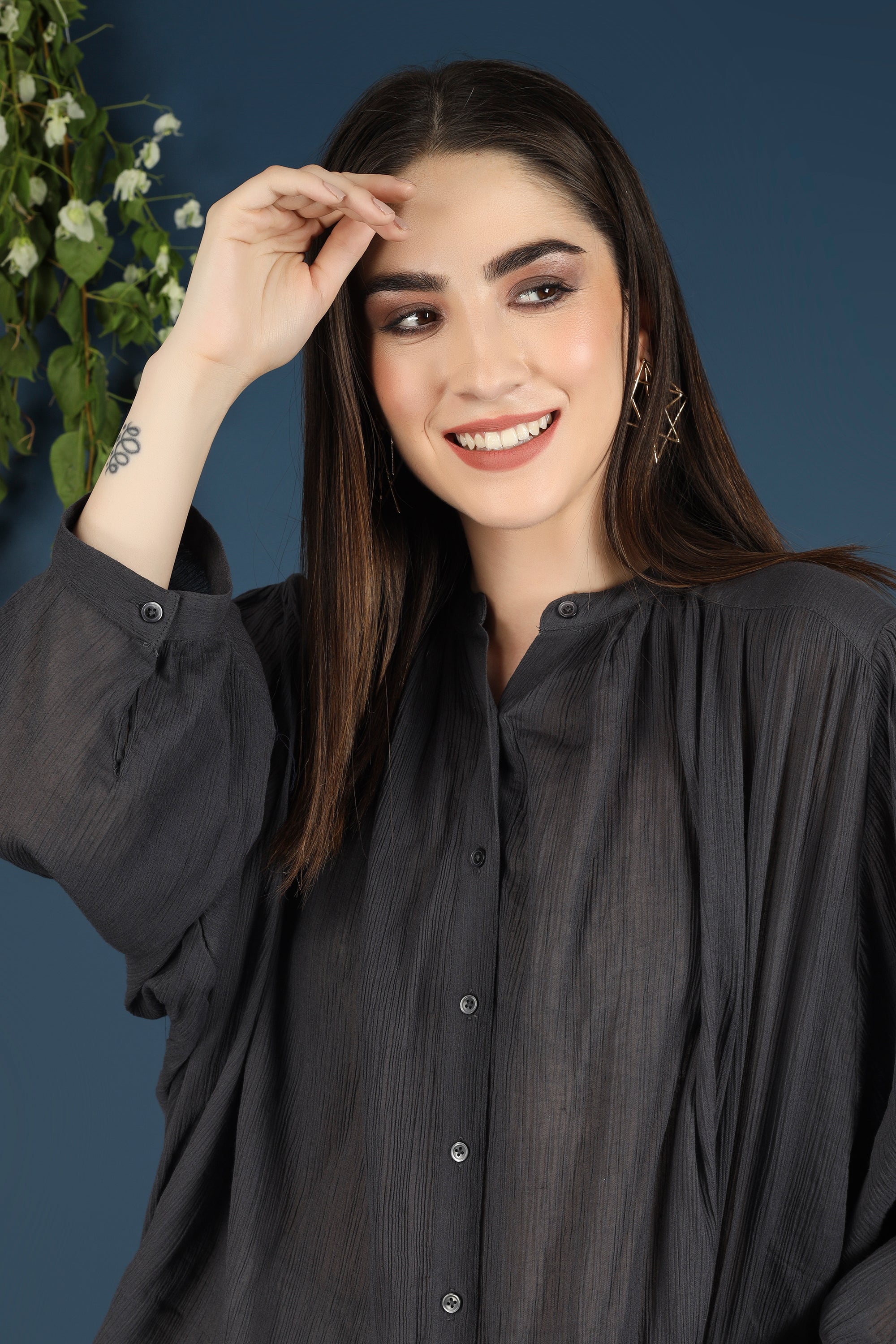 DOLMAN SLEEVE TOP-CHARCOAL