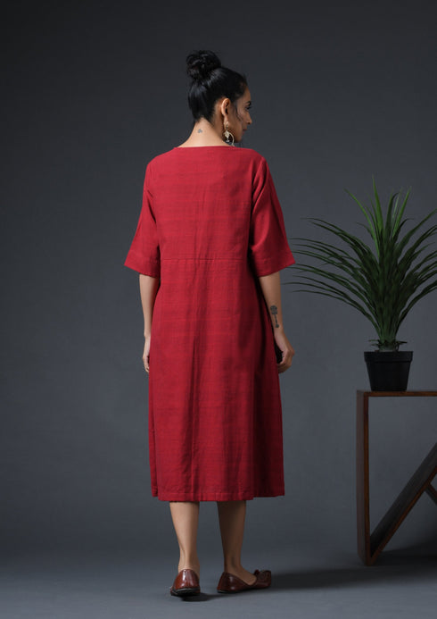SCOOP PLACKET DRESS-RED